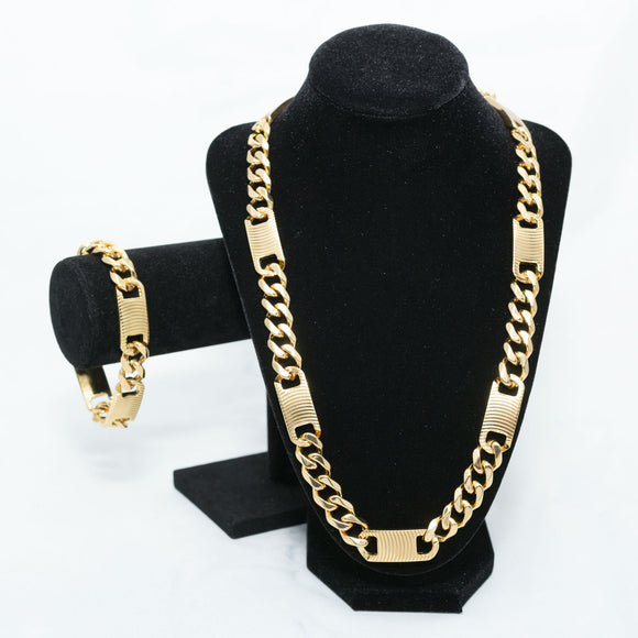 Men's Cuban Link Gold Necklace & Bracelet Set in Stainless Steel #SSM-NB17