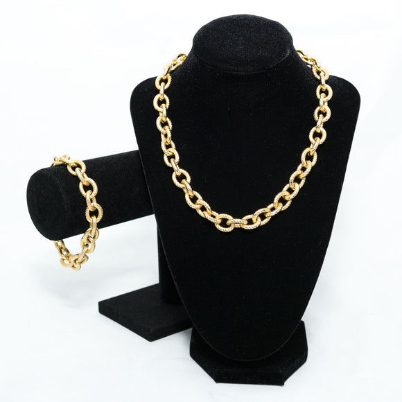 Men's Rolo Gold Necklace & Bracelet Set in Stainless Steel #SSM-NB18