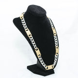 Men's Cuban Link Silver & Gold Necklace & Bracelet Set in Stainless Steel #SSM-NB01