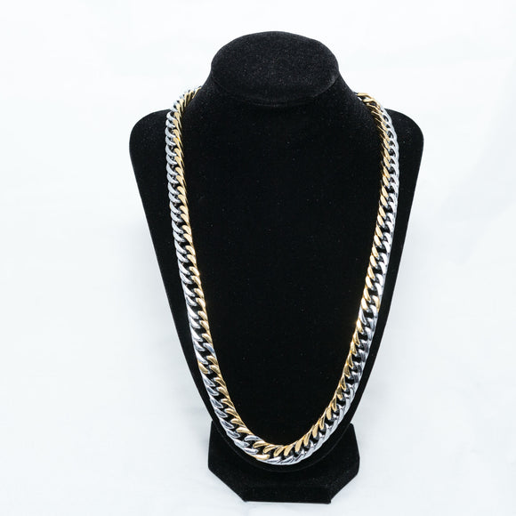 Men's Cuban Link Silver & Gold Necklace in Stainless Steel #SSM-N21