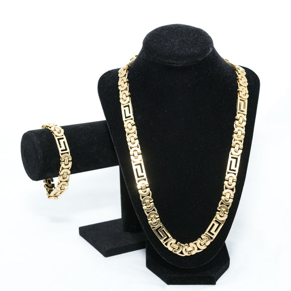 Men's Byzantine Gold Necklace & Bracelet Set in Stainless Steel #SSM-NB27