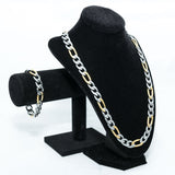 Men's Figaro Silver & Gold Necklace & Bracelet Set in Stainless Steel #SSM-NB31