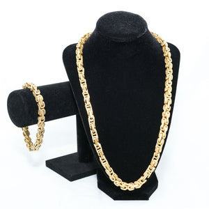 Men's Byzantine Gold Necklace & Bracelet Set in Stainless Steel #SSM-NB05