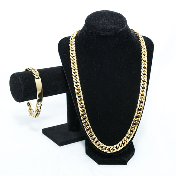 Men's Cuban Link Gold Necklace & Bracelet Set in Stainless Steel #SSM-NB08