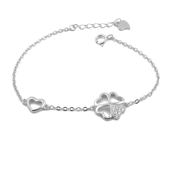 Heart Clover Bracelet in Sterling Silver #STW-B04